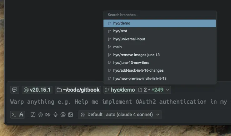 The Git Status chip highlights repository changes and provides quick access to code review.
